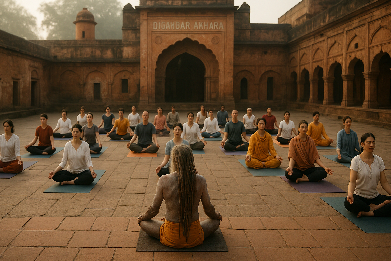 20250528_1628_Yoga at Digambar Akhara_simple_compose_01jwb8j3rqfzbsejs3be2gpx9g